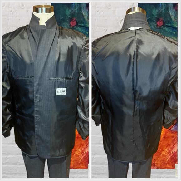 Versini Mens 46R 40x30 Gray Tan Stripe 2 Piece Suit - Picture 6 of 16